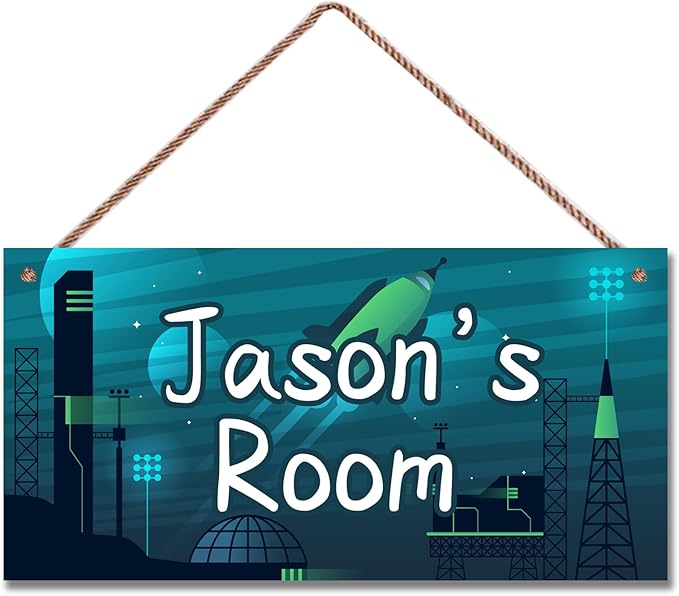 Personalized Sign Rocket Theme Wall Art Decor For Kids Room Custom Name Universe Star Door Décor For Little Man Cave, Starry Sky Nursery Art Plate For Boys Room Girls Bedroom