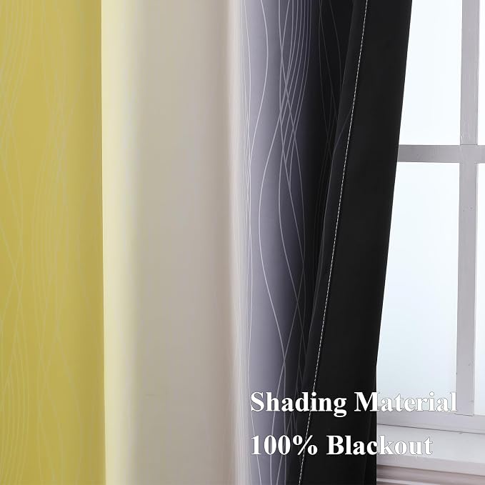 Black and Yellow Ombre Blackout Curtains 63 Inches Long | Room Darkening - Image 5