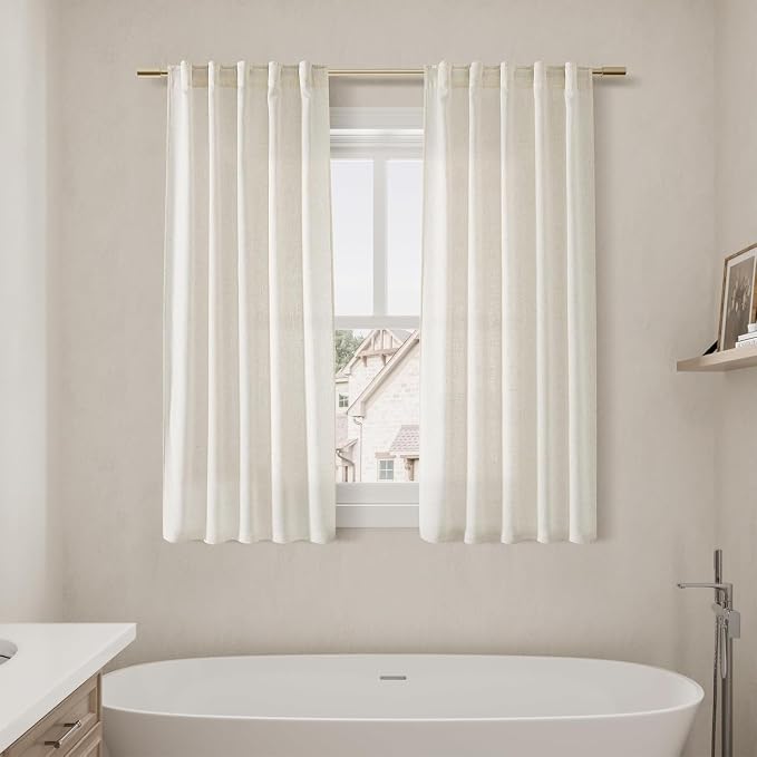 Cream Linen Curtains 63 Inch for Bedroom Natural Semi Sheer Light Filtering - Image 7
