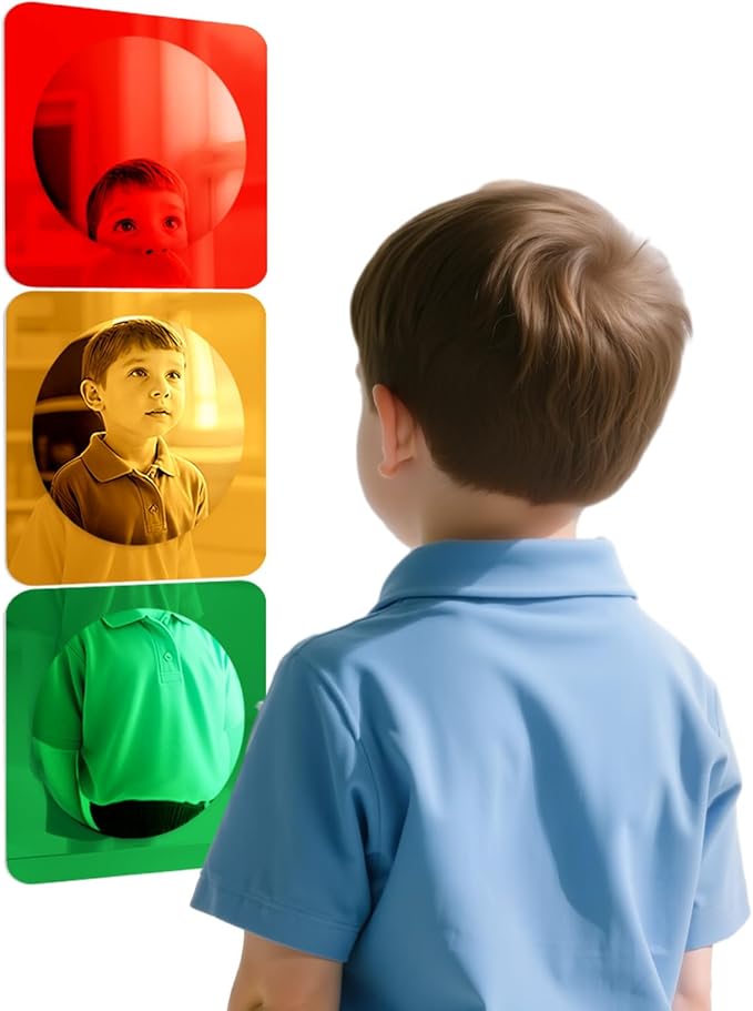 Geiserailie 3 Pcs Christmas Sensory Wall Mirror Acrylic Bubble Mirror Toys for Classroom Calming Corner Items - Sensory Room Have Visual, Tactile Stimulation (6 x 6 Inch,Red,Yellow,Green)