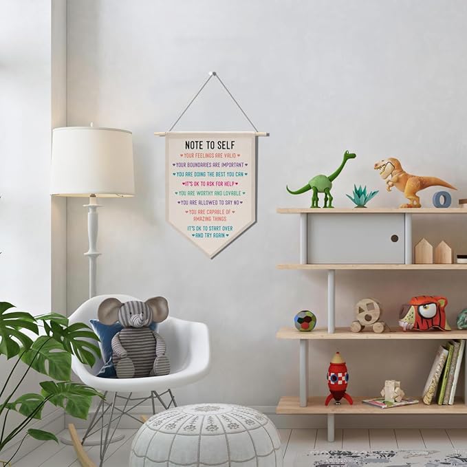 Positive Psychology Affirmations Therapy Office Decor, Back to School Decorations Canvas Hanging Pennant Flag Banner Wall Sign Decor for Bedroom Classroom Playroom Game Room Front Door