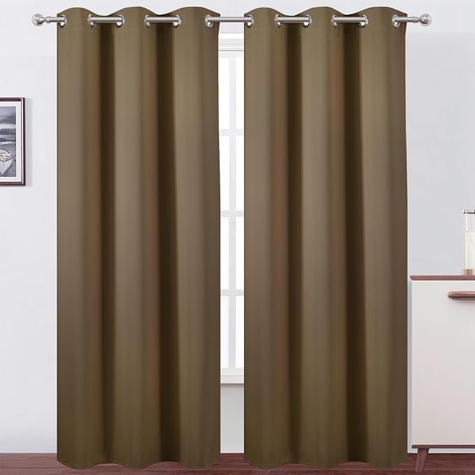 Brown Thermal Blackout Curtains/38 x 84 Inch/Set of 2 Panels Room Darkening by Lemomo