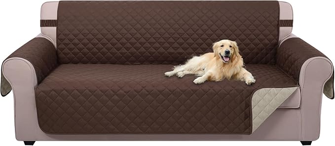 U-NICE HOME 4 Seater Sofa Cover 91''Large Couch Cover, Coffee/Beige | Washable by U-NICEHOME