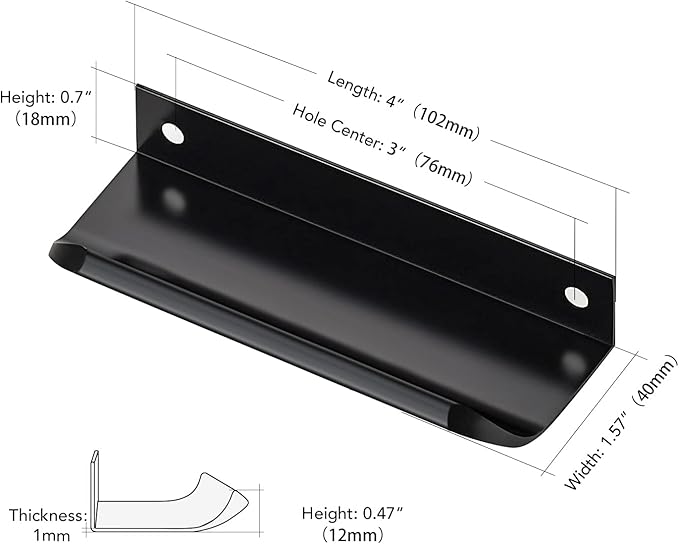 Ravinte Hardware 30 Pack Black Cabinet Handles, 4 Inch (102mm) Finger Edge Pulls, 3 Inch Hole Center, Finger Pulls for Cabinets