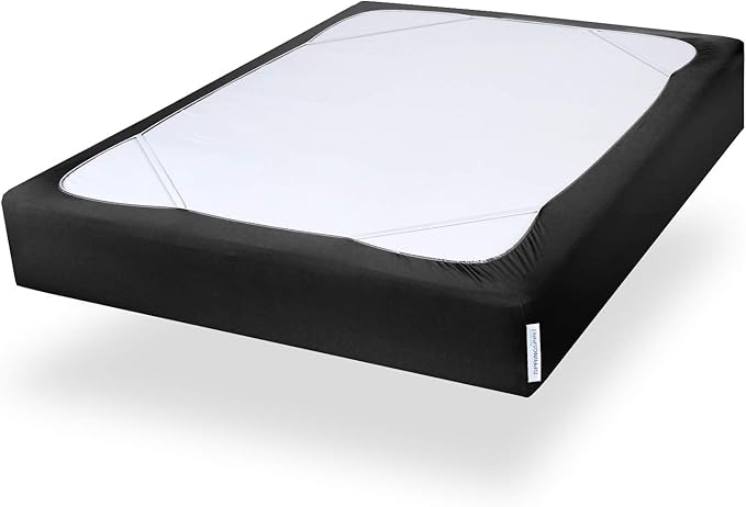 Box Spring Cover with Smooth and Elastic Woven Material, Alternates for Bed Skirt, King Size Only, Wrinkle & Fading Resistant, Washable, Dustproof, Black