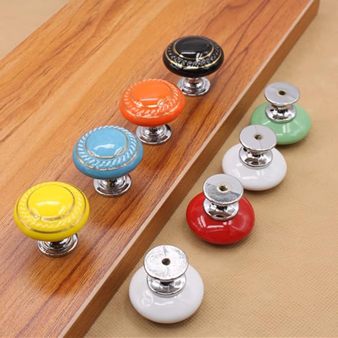 HUAMULAN 15 Pack Ceramic Knob Simple Dresser Kitchen Round Cabinet Pulls Zinc Alloy Base Cupboard Wardrobe Drawer Door Handles,3 Size Screws A4-43-BaiGold-15PCS