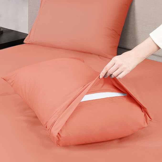Mejoroom Twin Sheet Set - Hotel Collection Twin Sheets - Bedding Sheets & Pillowcases with Deep Pocket Fitted Sheet, Breathable, Wrinkle & Fade Resistant - 3 Piece(Coral)