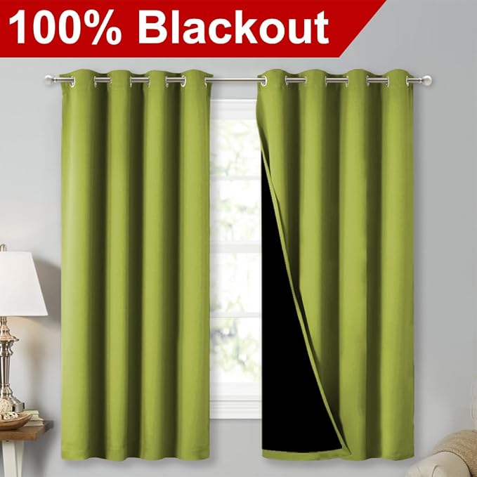 NICETOWN 100% Blackout Curtains 54 inches Long, Fresh Green, 1 Pair, 52 inches - Image 2