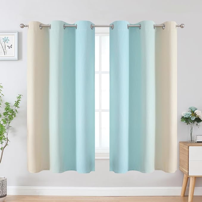 Aqua and Beige Ombre Blackout Curtains 63 Inch - Image 2