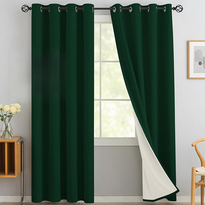 Yakamok Dark Green Linen Textured Curtains 84 Inches Long by Yakamok
