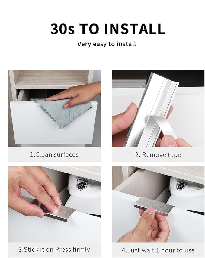 5 Pack 3 inch self Adhesive Cabinet pulls Silvery Finger pulls for cabinets Stick on Handles Concealed Cabinet Handles Edge pulls for Drawer Pull Seam Drawer Flat