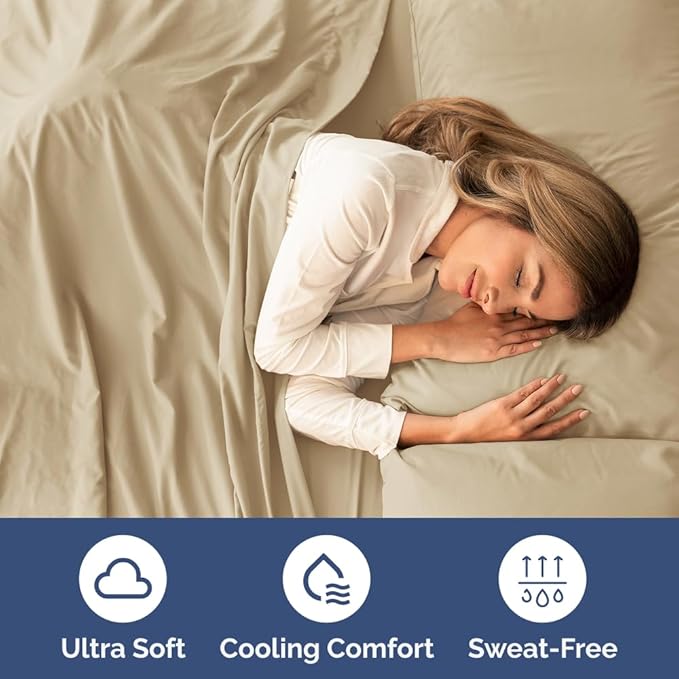 Queen Size 4 Piece Sheet Set - Comfy Breathable & Cooling Bed Sheets Set - Hotel Luxury Bedding for Women, Men, Kids, Teens, Boys & Girls - Deep Pockets, Ultra-Soft, Wrinkle Free - Oeko-Tex - Beige