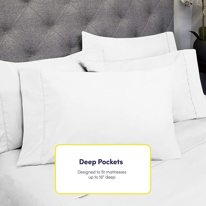 Cal King Size Bed Sheets - 6 Piece 1500 Supreme Collection Fine Brushed Microfiber Deep Pocket California King Sheet Set Bedding - 2 Extra Pillow Cases, Great Value, California King, White