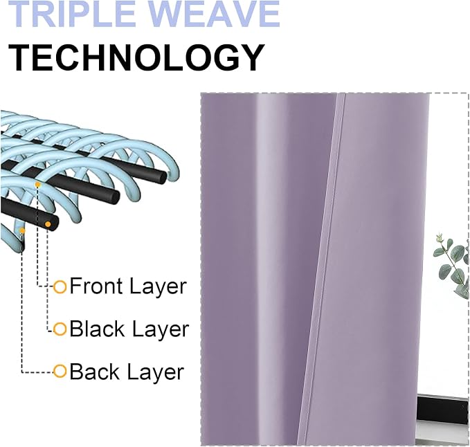 Simplebrand Ava Lilac Short 36 Inches Blackout Curtain 2 Panels Set, Half - Image 5