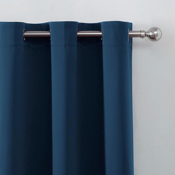 Blackout Curtains 66 x 54 Inch Long Navy Blue Curtains Set of 2 Panels Room - Image 6