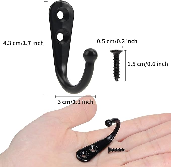 Wall Hooks for Hanging, 40 Pack Black Small Coat Hooks with 80 Screws, Heavy Duty Single Prong Wall Hooks for Keys, Cups,Towels,Bag and More