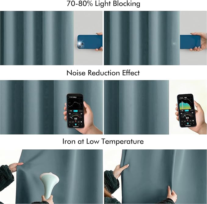 MIULEE Greyish Blue Back Tab Blackout Curtains 52x102 Inch Long 2 Panel Set | - Image 5