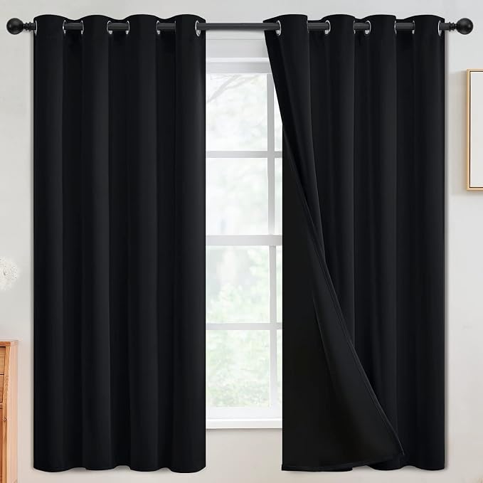 SimpleHome Black 100% Blackout Curtains Room Darkening Living Room 63 Inch | by SimpleHome
