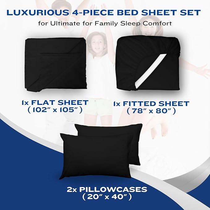 DREAMCARE Full Size Sheets – 4 pcs Cooling Sheets – up to 21” Deep Full Sheet Set – Hotel Luxury Sheets & Pillowcases – Superior Softness 100% Fine Microfiber with Side Pocket – Black