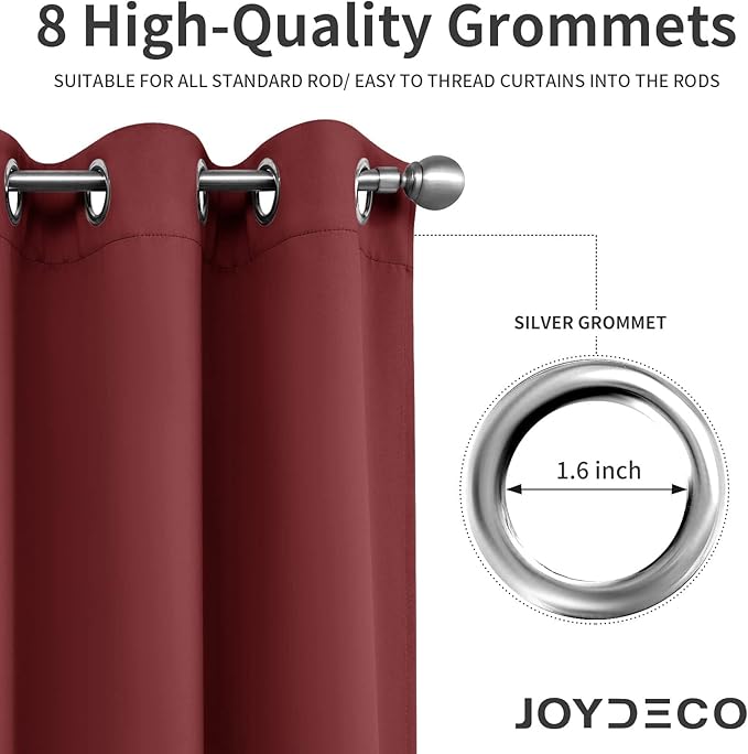 Joydeco Blackout Curtains for Bedroom 90 Inch Drapes 2 Panels Burgundy | - Image 2