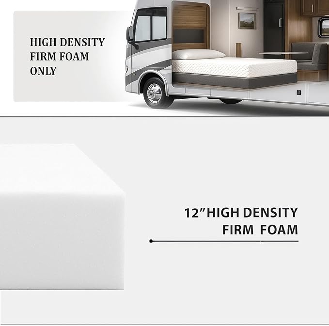 Foamma 12” x 36” x 76” Truck, Camper, RV High-Density Bunk Mattress Foam Replacement, Made in USA, Comfortable, Travel Trailer, CertiPUR-US Certified, Cover Not Included