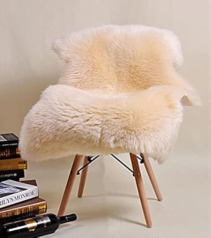 HUAHOO Premium Genuine Sheepskin Rug Beige Real Australia Sheepskin Natural by HUAHOO