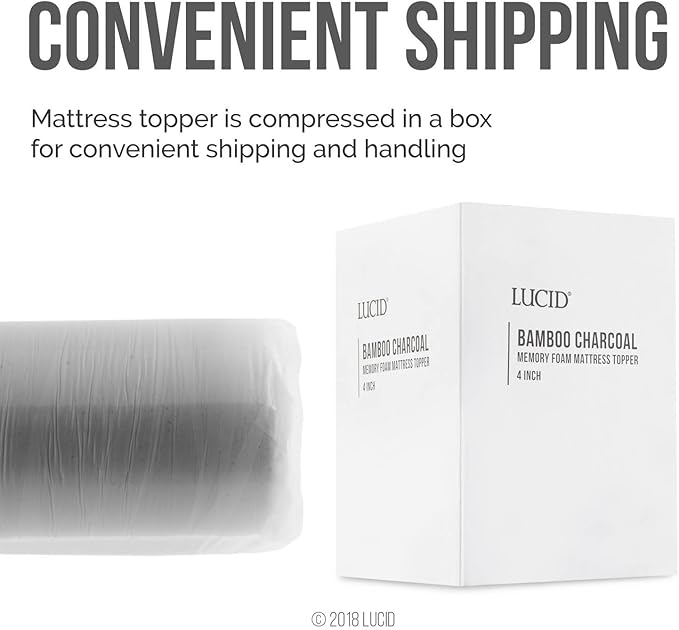 LUCID 4 Inch Bamboo Infused Memory Foam Mattress Topper - Full Size – Cooling Ventilation – Pressure Relieving Bed Topper - Mattress Pad – CertiPur Certified