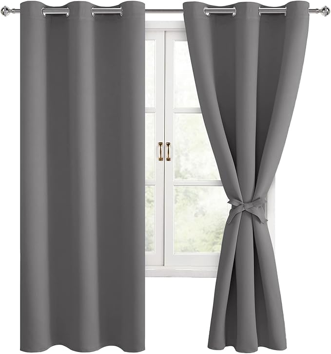 Blackout Curtains for Bedroom, 42 x 63 Inches Length, Light Grey | Thermal by Hiasan