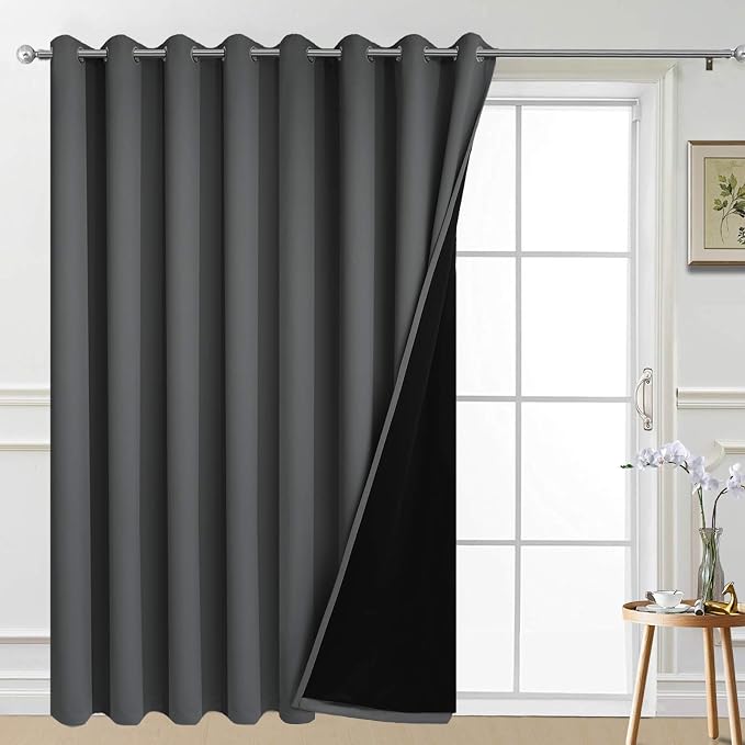 Yakamok Dark Grey Blackout Patio Door Curtain Panels W100 x L84, 1 Panel | by Yakamok