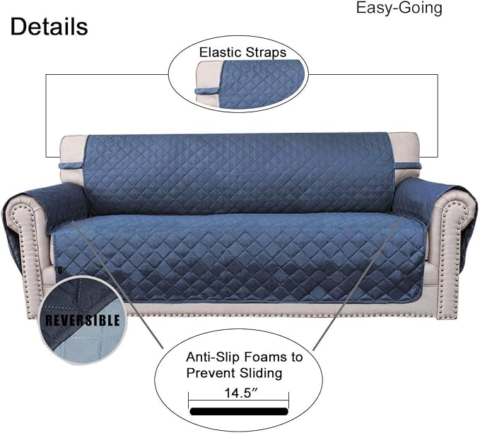 Easy-Going Reversible Couch Cover, 4 Seater Sofa, Dark Blue/Light Blue | - Image 3