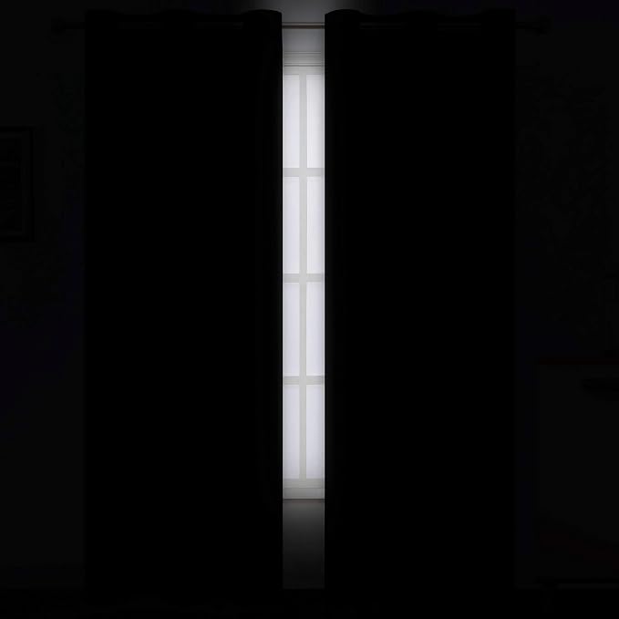 Black Blackout Curtains 34 x 84 Inch Length/Set of 2 Curtain Panels/Thermal - Image 3