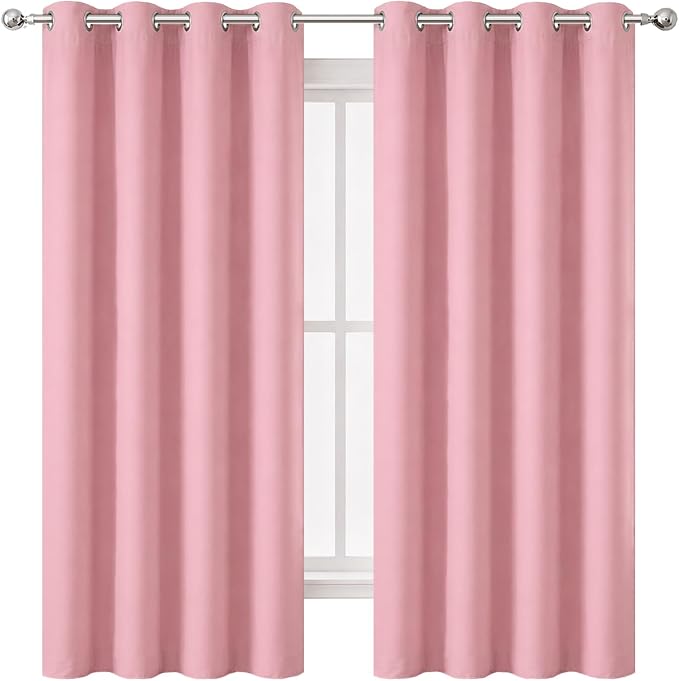 Blackout Curtains 66 x 72 Inch Long Pink Curtains Set of 2 Panels Room - Image 2