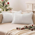 MIULEE Decorative Lumbar Throw Pillow Covers 12x20 Inch White 2 Pack | Boho by MIULEE