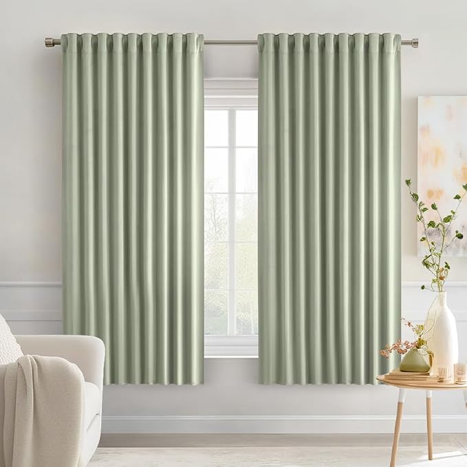 MIULEE Sage Green Back Tab Blackout Curtains 52x63 Inches Long 2 Panels Set | by MIULEE