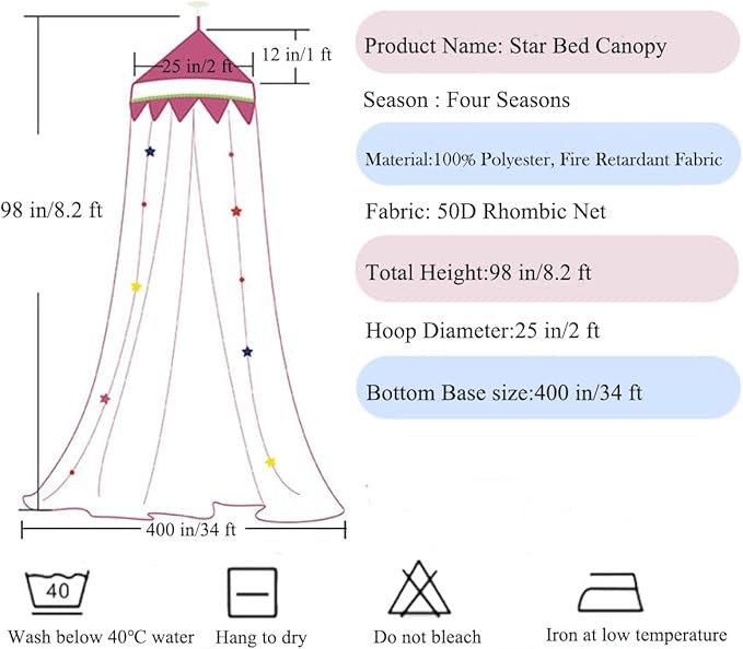 Bed Canopy with Lights,Bed Canopy for Girls Canopy Bed Curtains Girls Bedroom Decor for Twin to King Size Bed (Purple and Pink)