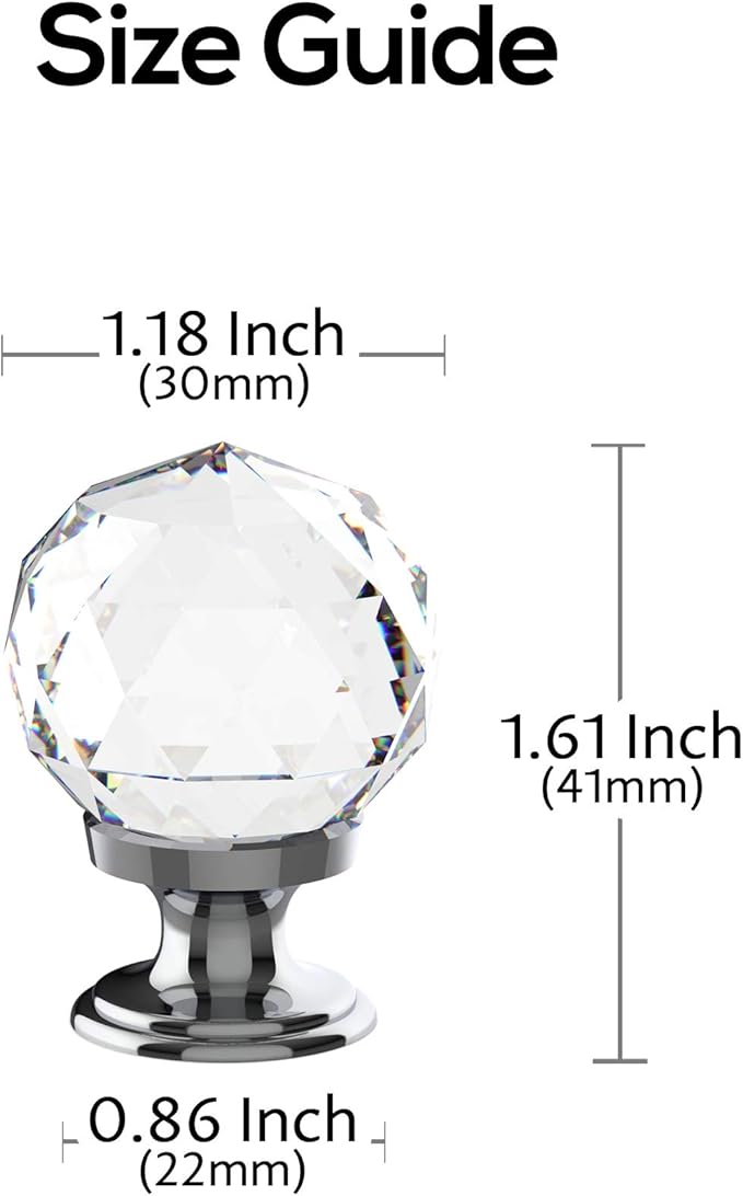 Alzassbg 10 Pack Clear Crystal with Chrome Plated Drawer Knobs, 1-1/5 Inch(30mm) Cabinet Knobs Round Diamond Crystal Knobs for Drawers AL1002