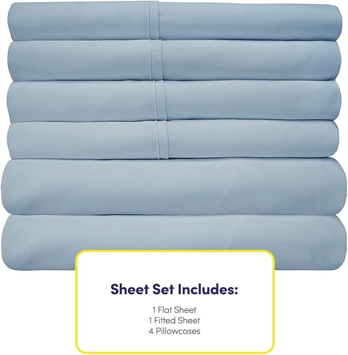 Queen Sheets Blue Misty - 6 Piece 1500 Supreme Deluxe Collection Deep Pocket Ultra Soft Queen Sheet Set Bedding - 2 Extra Pillow Cases, Great Value, Queen, Blue Misty