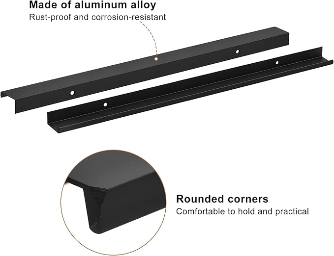 uxcell Cabinet Finger Edge Pull, 8pcs 400mm / 15.75" Aluminum Alloy Back Mount Hidden Cabinet Pulls Concealed Handle for Home Kitchen Drawer Cabinet, Black