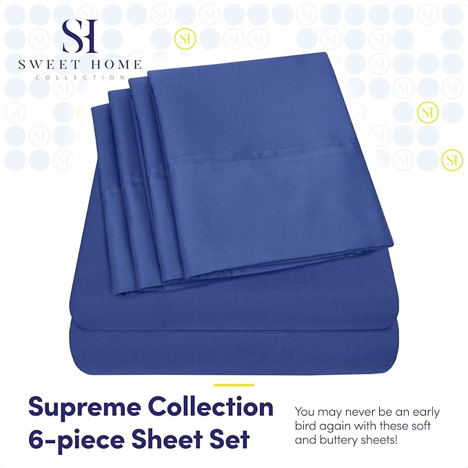King Size Bed Sheets - 6 Piece 1500 Supreme Collection Fine Brushed Microfiber Deep Pocket King Sheet Set Bedding - 2 Extra Pillow Cases, Great Value, King, Royal Blue