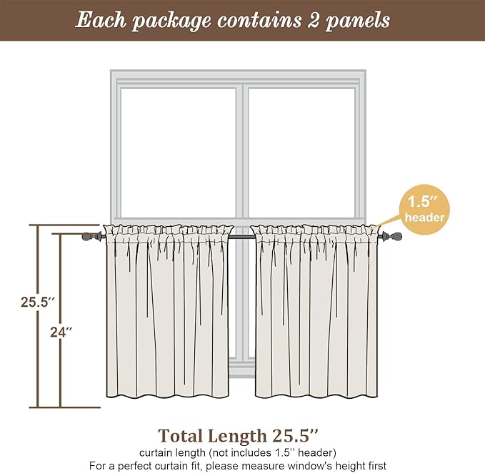 Chyhomenyc Sheer Lime Tier Curtains 24 Inch Length Set, Small Window Kitchen - Image 3
