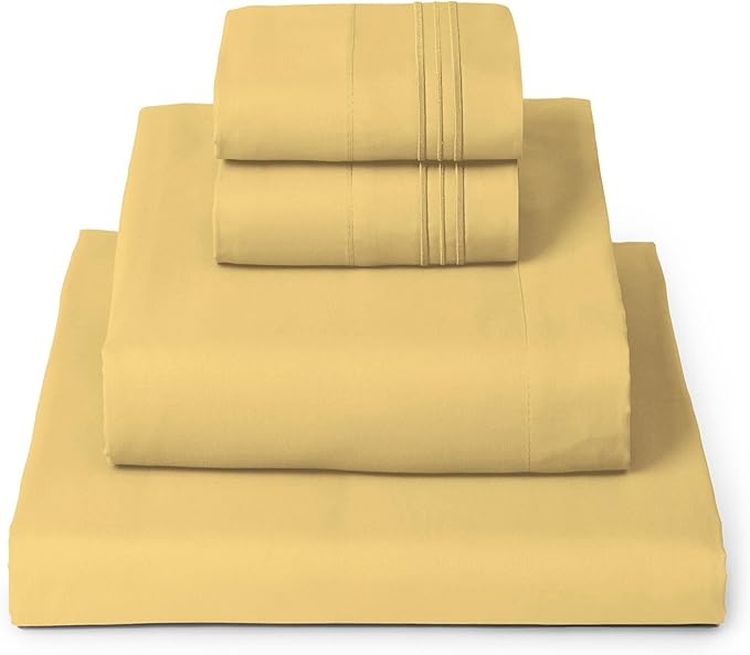 Mellanni King Sheets Set - 4 PC Iconic Collection Bedding - Hotel Luxury, Extra Soft, Cooling Bed Sheets - Wrinkle, Fade, Stain Resistant (King, Yellow)