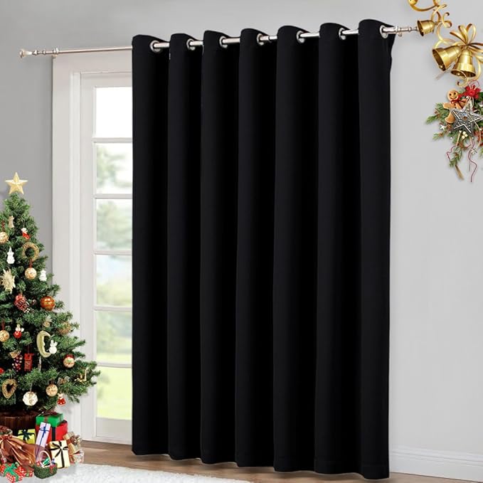 NICETOWN Large Room Separating Divider, Room Divider Curtain Screen Partition, Function Thermal Blackout Noise Reducing Curtain, Sliding Door Insulated Curtain, Black, 12.5ft Wide x 9ft Long