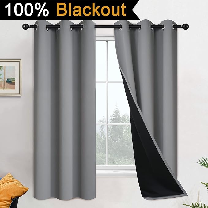 Yakamok Grey Blackout Curtains 63 Inches Long - Image 2