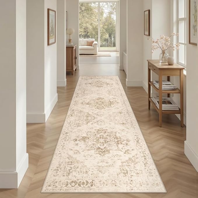 2'6''x8' Hallway Washable Runner Rug: Kitchen Carpet Beige/Ivory | Vintage Boho - Image 8