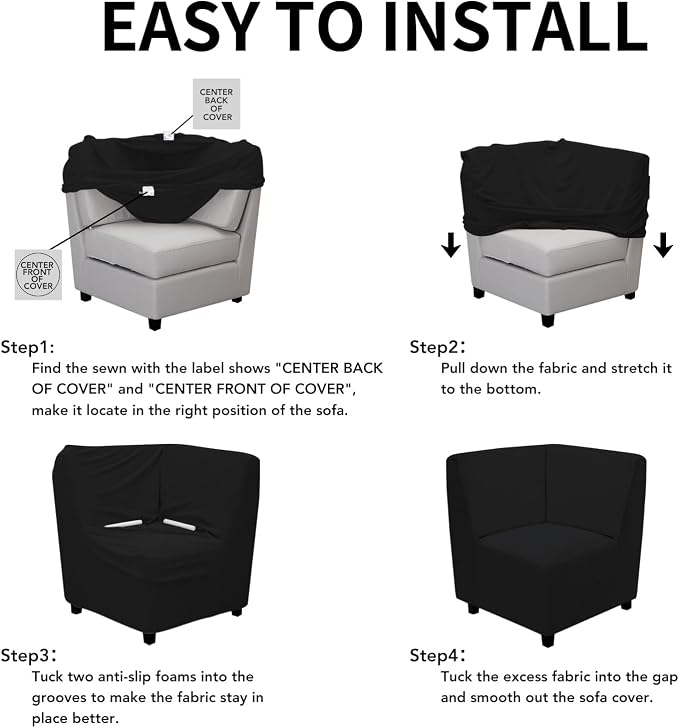 Easy-Going Stretch Soft Sectional Corner Sofa Couch Slipcover Black | 1-Piece - Image 5