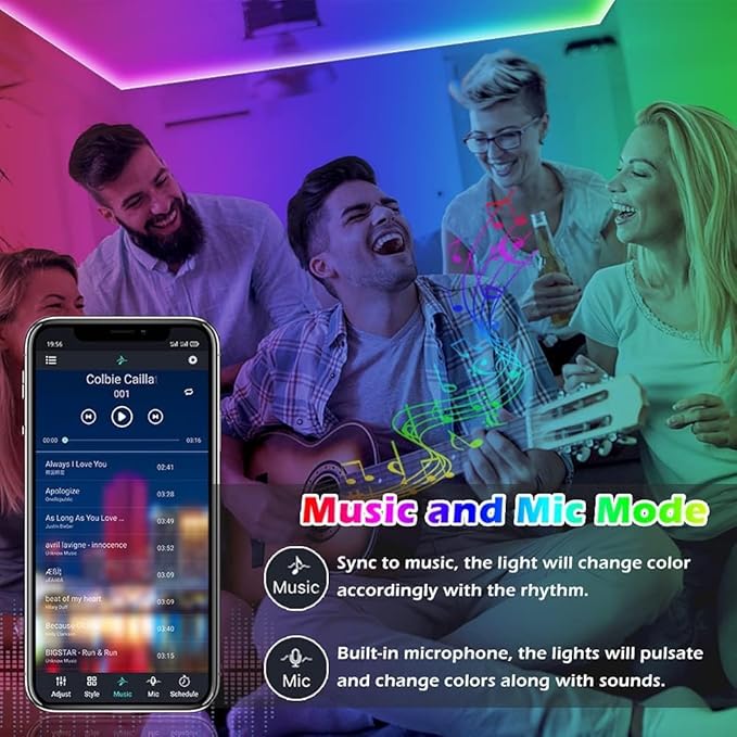 20FT Led Strip Lights,Long Smart Led Light Strips Music Sync 5050 RGB Color Changing Rope Lights,Bluetooth APP/IR Remote/Switch Box Control Led Lights for Bedroom,Home Decoration,Party,Festival