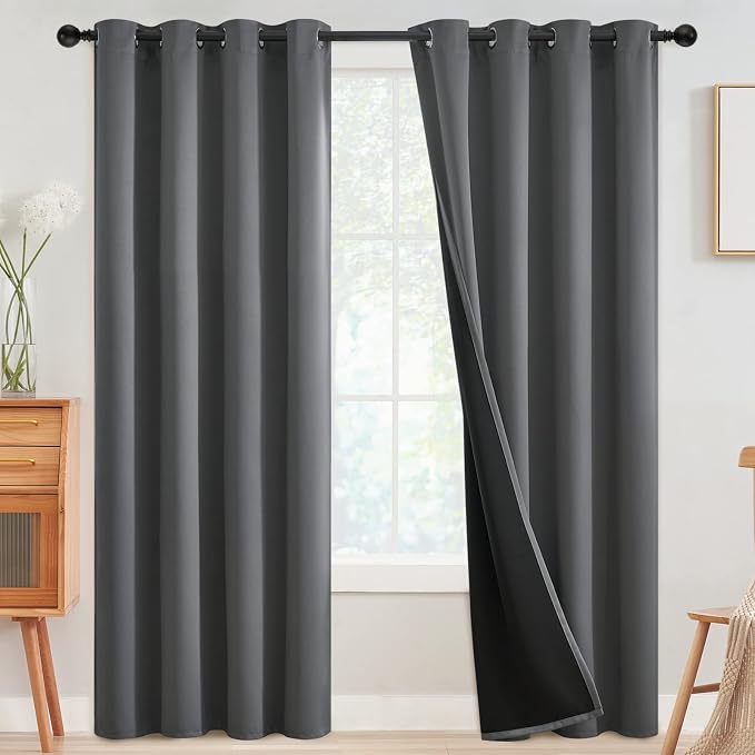 SimpleHome Grey 100% Blackout Curtains Room Darkening Living Room 96 Inch | by SimpleHome