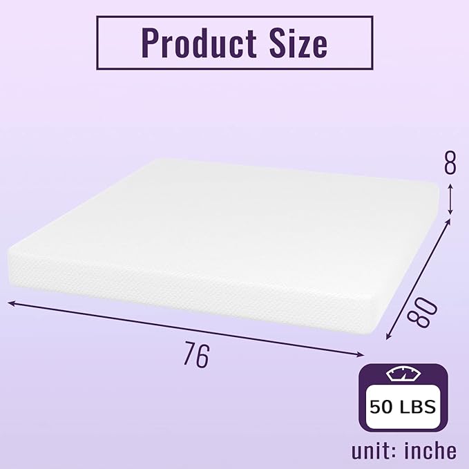 PayLessHere Memory Foam Mattress Cooling Gel Bamboo Charcoal，8 inch CertiPUR-US Certified Breathable Bed Mattress Pressure Relief,Fiberglass Free,White King