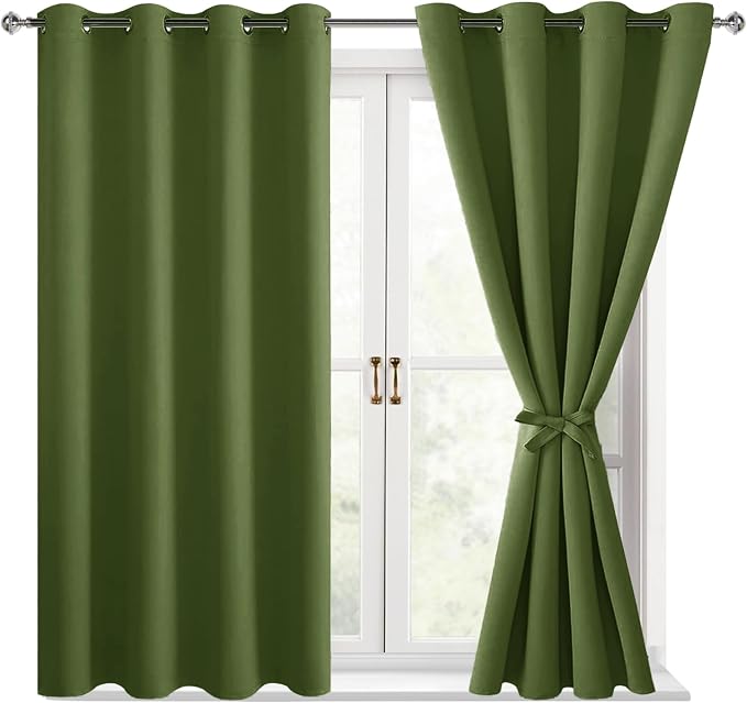 Blackout Curtains for Bedroom, Olive Green, 52 x 45 Inch, 2 Panels | Thermal - Image 8