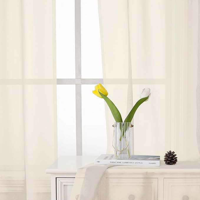 Cream Sheer Curtains 72 Inches Long 2 Panels, Light Filtering Curtains - Image 9